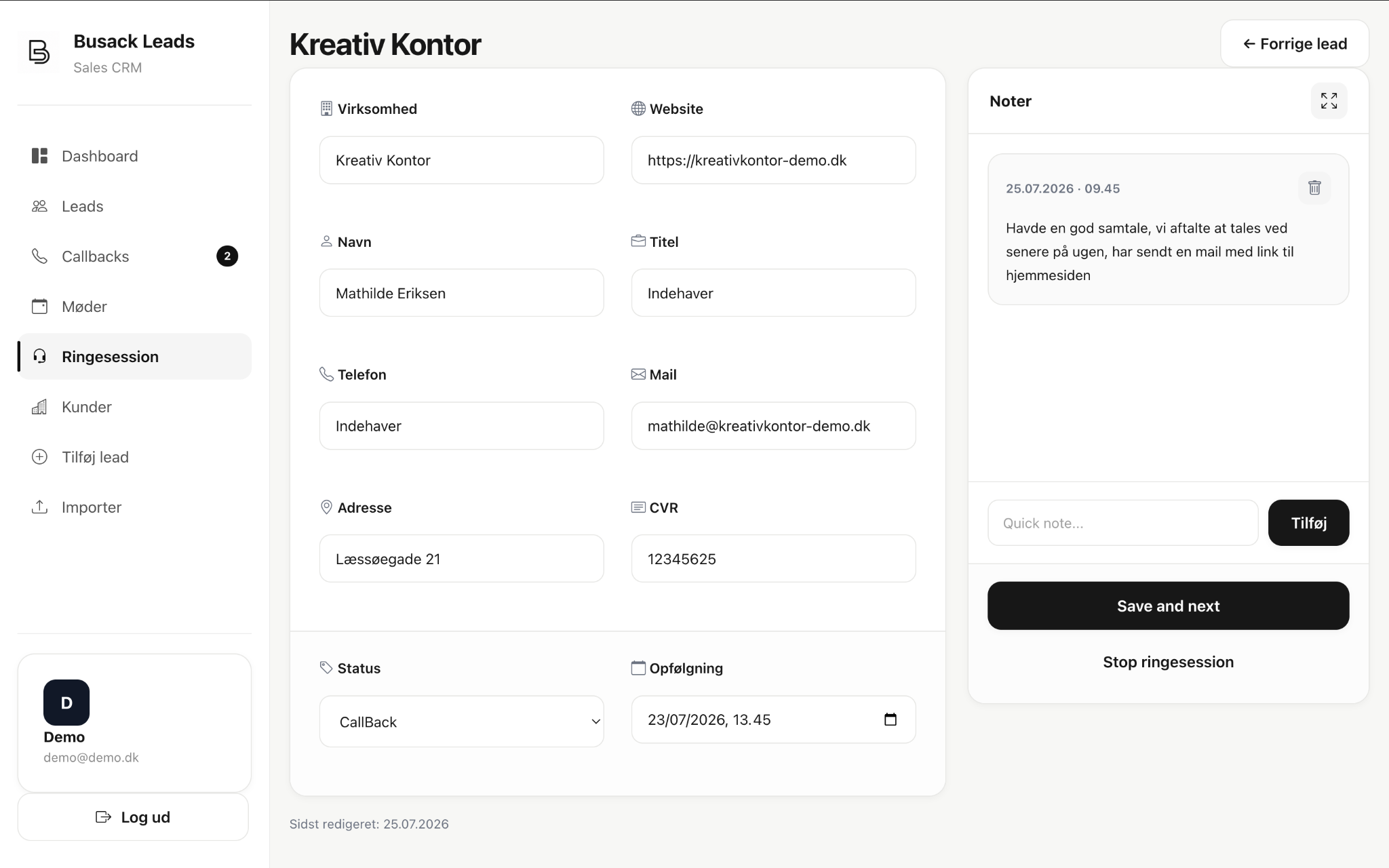 Ringesession i BusackLeads